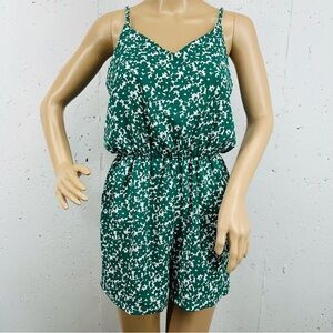 YCOO Paris size XS White & Green Floral Romper with pockets